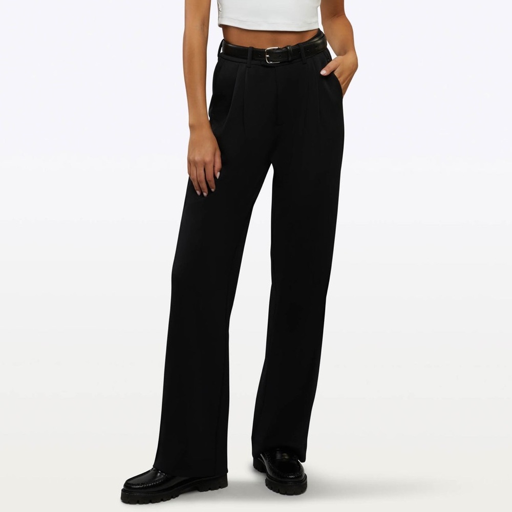 CUTS Essential Trouser Pant Pleated Front Relaxed Wide Leg Fit in Black
